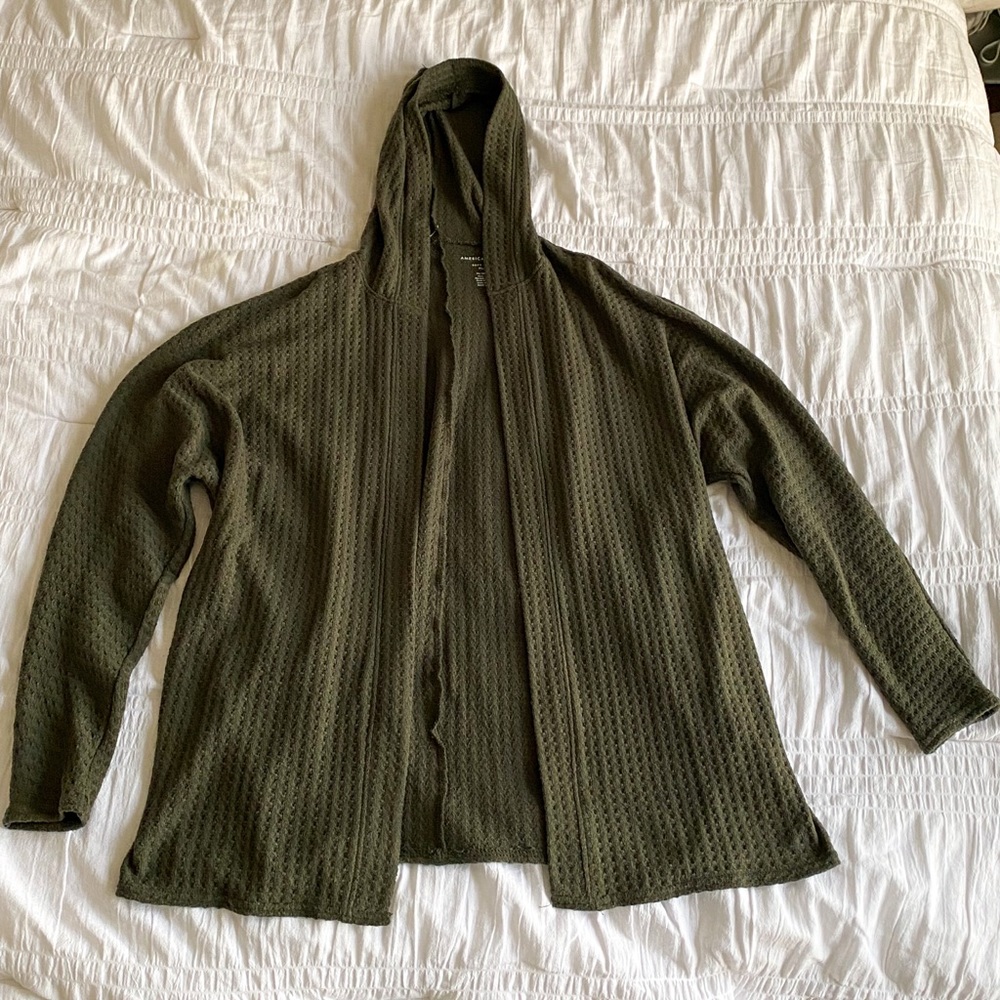 AMERICAN EAGLE Soft & Sexy PLUSH Green Hooded Long Sleeve Cardigan Women’s XS